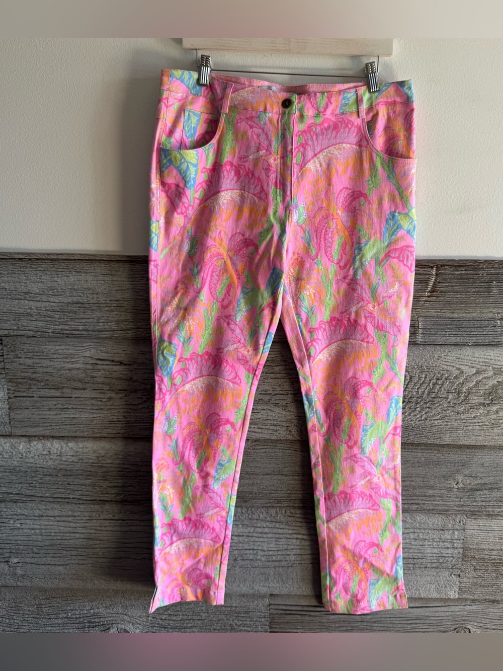 Gretchen Scott Gripeless Goddess Tropical Floral Stretch Pants XXL Sz 16 (U1)
